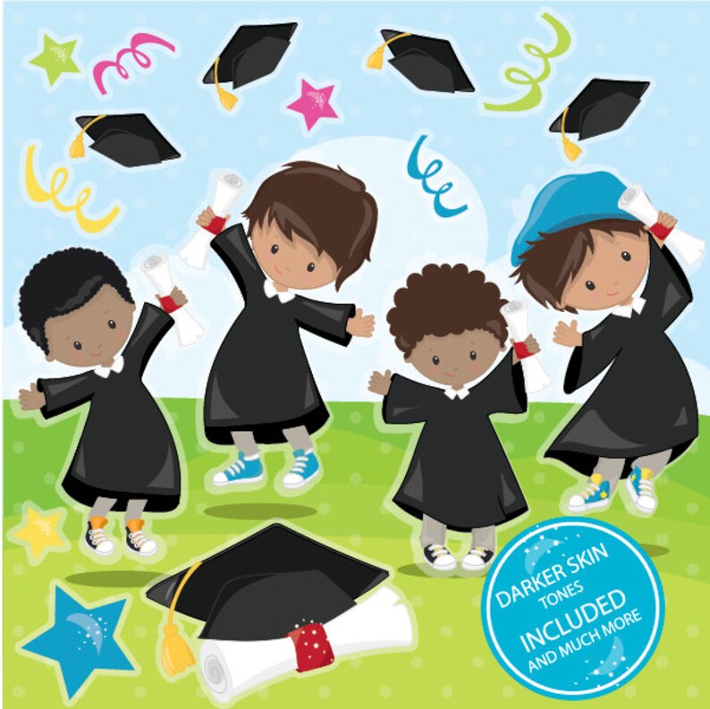 Graduation clipart commercial use, Graduation kids vector graphics, boys digital clip art, digital images CL980 image 3