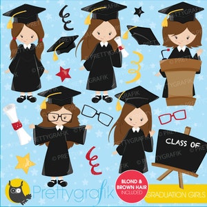 Graduation girls clipart commercial use, vector graphics, digital clip art, digital images - CL668