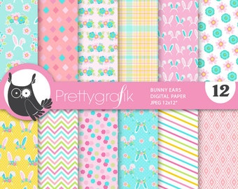 Easter bunny headbands digital paper, commercial use, scrapbook patterns, background - PS993
