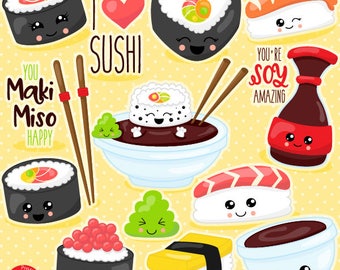 Kawaii sushi clipart utilisation commerciale, graphiques vectoriels, clipart numérique, images numériques - CL1080
