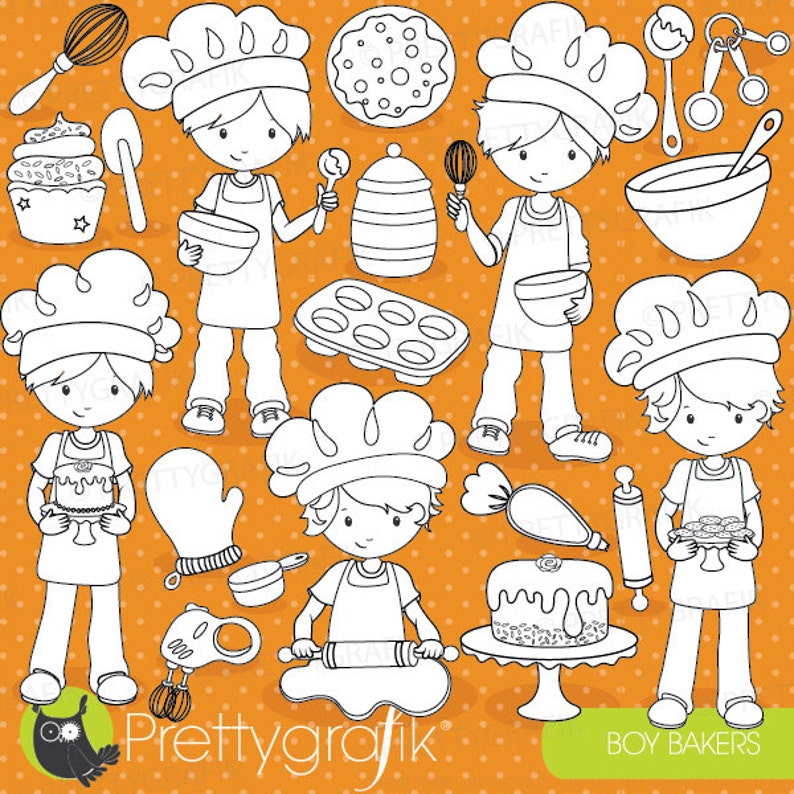 Baking boys digital stamp commercial use, vector graphics, digital stamp, digital images DS745 image 1