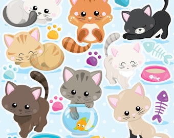 Cat clipart commercial use, kitten cats clipart vector graphics, kitty clipart digital clip art, digital images - CL979