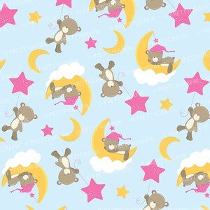 Baby girl bears digital paper, commercial use, scrapbook patterns, background PS673 image 2