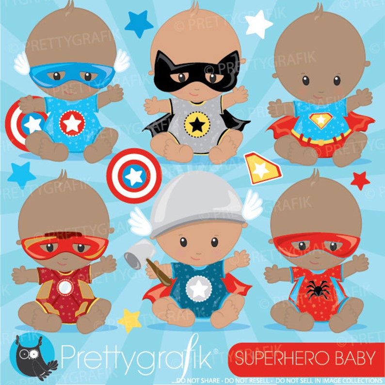 Superhero baby clipart commercial use, baby hero vector graphics, digital clip art, digital images CL890 image 1