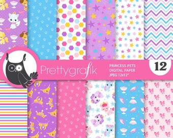 Princess Pets digital patterns, commercial use, dog scrapbook papers, cats papers, background - PS943