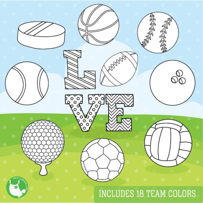 Sports love digital stamp commercial use, black lines, vector graphics, digital stamp, digital images DS1089 image 1