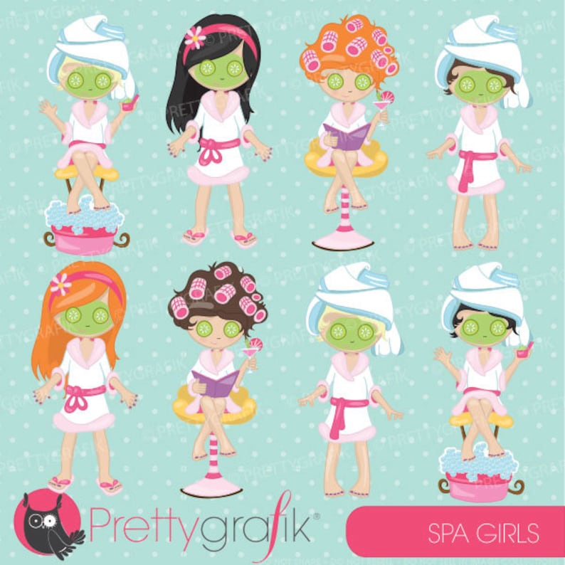 Spa girls party clipart for scrapbooking, commercial use, vector graphics, digital clip art, images, slumber party CL694 image 2