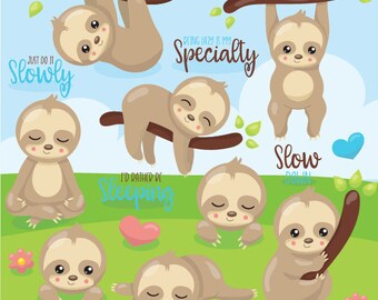 Sloth clipart commercial use, animal vector graphics, easter digital clip art, digital images  - CL1077