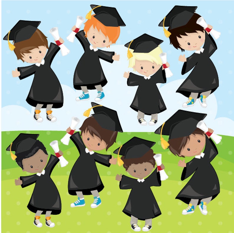 Graduation clipart commercial use, Graduation kids vector graphics, boys digital clip art, digital images CL980 image 2