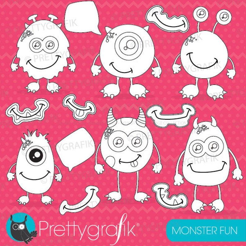 Monsters digital stamp commercial use, vector graphics, digital stamp, digital images DS654 image 1
