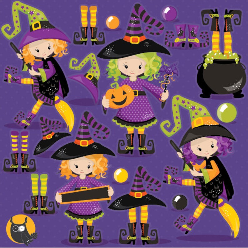 Halloween clipart commercial use, witch clipart vector graphics, witches digital clip art, wand digital images CL1004 image 1