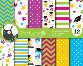 graduation owls digital paper, commercial use, scrapbook patterns, background - PS714