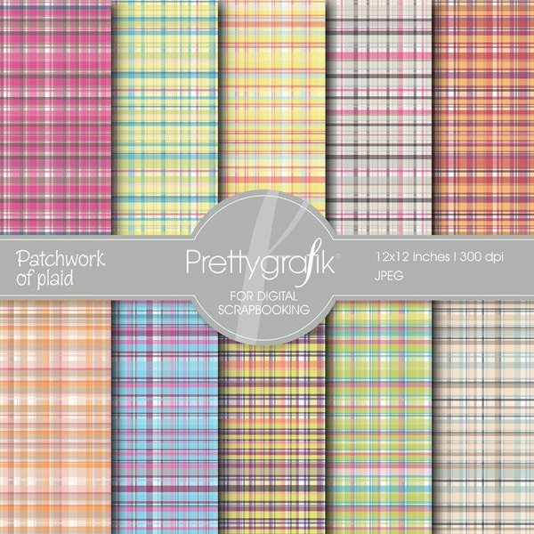 plaid digital paper, commercial use, scrapbook patterns, background - PS508