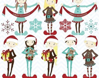 80% OFF SALE 80 Percent 0FF Sale christmas elves clipart commercial use, vector graphics, digital clip art, digital images - Cl418