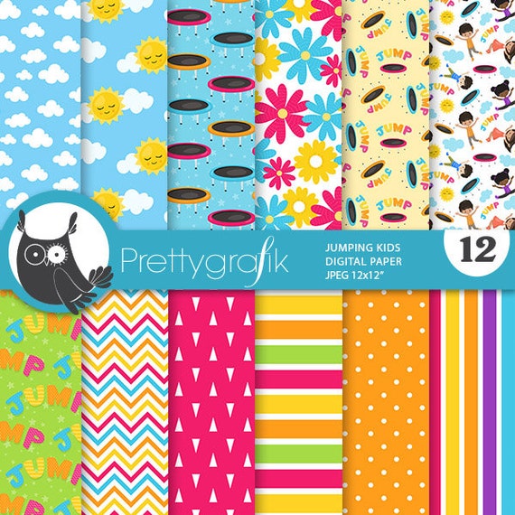 Jumping kids digital paper, commercial use, kids scrapbook patterns