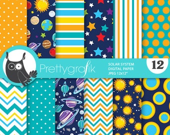note paper 100 sheets Space digital patterns, solar system commercial use, planet scrapbook papers, planets and space background - PS821