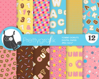 Yummy Donuts patterns, commercial use, scrapbook papers, background - PS1081