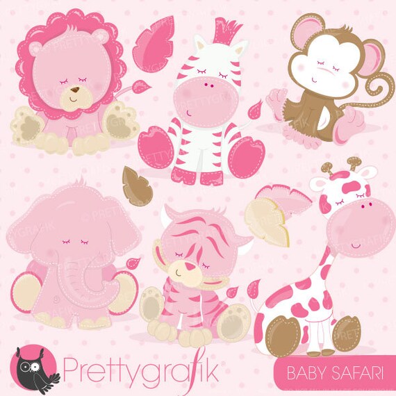 Baby Safari Animals clipart commercial use, pink baby animals vector
