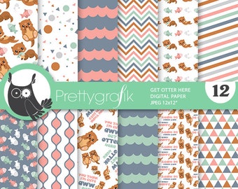 Otter digital patterns, commercial use, otter scrapbook papers, otter papers, background - PS940