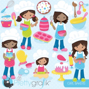 baking girls clipart commercial use, vector graphics, digital clip art, digital images, chef - CL841
