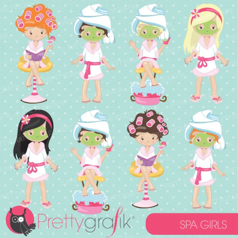 Spa girls party clipart for scrapbooking, commercial use, vector graphics, digital clip art, images, slumber party CL694 image 5