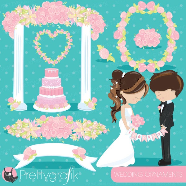 Wedding ornaments clipart commercial use, vector graphics, bride and groom digital clip art, digital images - CL833