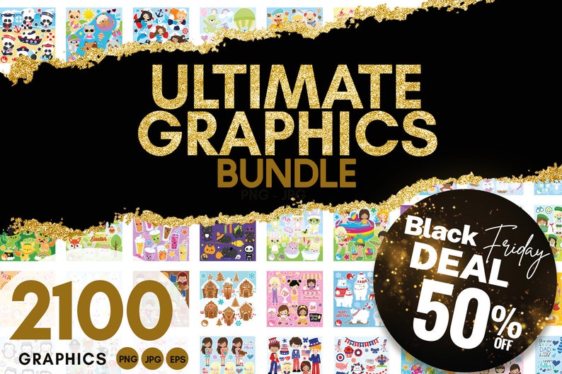 Ultimate GRAPHICS BUNDLE graphic set, 2100 graphics, pages, commercial use, illustrations, designs image 1