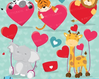 Valentine animals clipart commercial use, valentine vector graphics, digital clip art, digital images - CL630