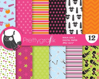 Ninja girl digital paper, commercial use,  scrapbook patterns,  background, sports - PS885