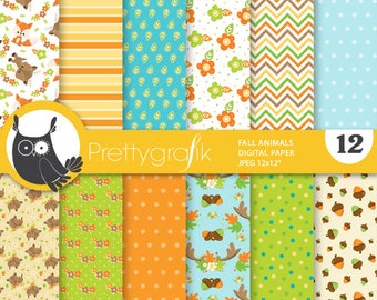 Fall animals digital paper, commercial use,  woodland scrapbook patterns,  deer background - PS884