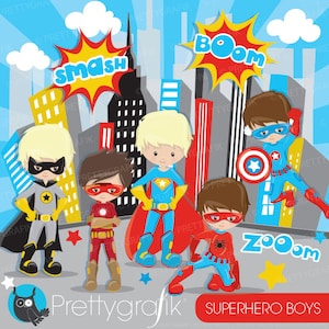 Superhero boys clipart commercial use, superhero kids vector graphics, digital clip art, digital images CL883 image 1