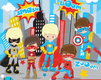 Superhero boys clipart commercial use, superhero kids vector graphics, digital clip art, digital images - CL883