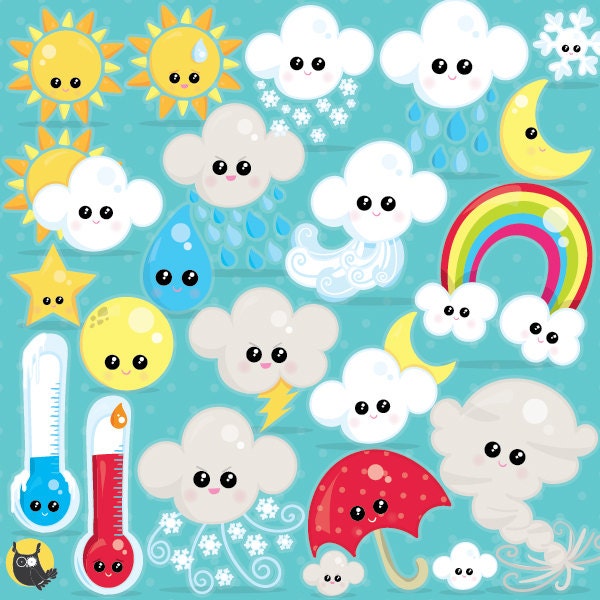 Weather clipart commercial use, weather icons vector graphics, cloud digital clip art, sun digital images - CL962