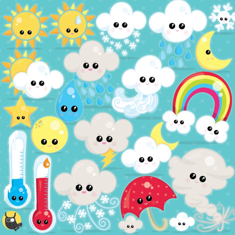 Weather clipart commercial use, weather icons vector graphics, cloud digital clip art, sun digital images CL962 image 1