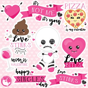 Anti-valentine kawaii clipart commercial use, vector graphics, digital clip art, digital images  - CL1217