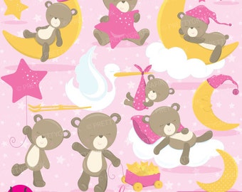 Baby girl bear clipart commercial use, baby bear vector graphics, digital clip art, digital images - CL773