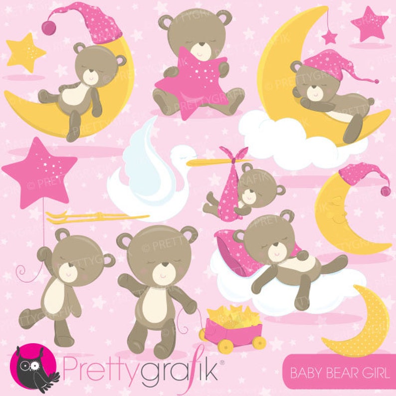 Baby girl bear clipart commercial use, baby bear vector graphics, digital clip art, digital images CL773 image 1