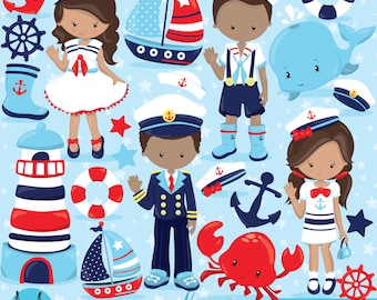 Nautical Kids clipart commercial use, sailor vector graphics, penguin digital clip art, digital images  - CL803