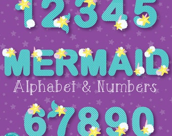 Mermaid alphabet clipart, clipart commercial use,  vector graphics,  clip art, digital images, number clipart - CL1335*