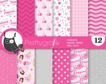 Princess digital paper, commercial use, fairytale scrapbook patterns, background, castle  - PS874
