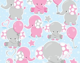 Elephant Clipart, girl elephant clip art commercial use, pink elephant vector graphics, animal digital images - CL975