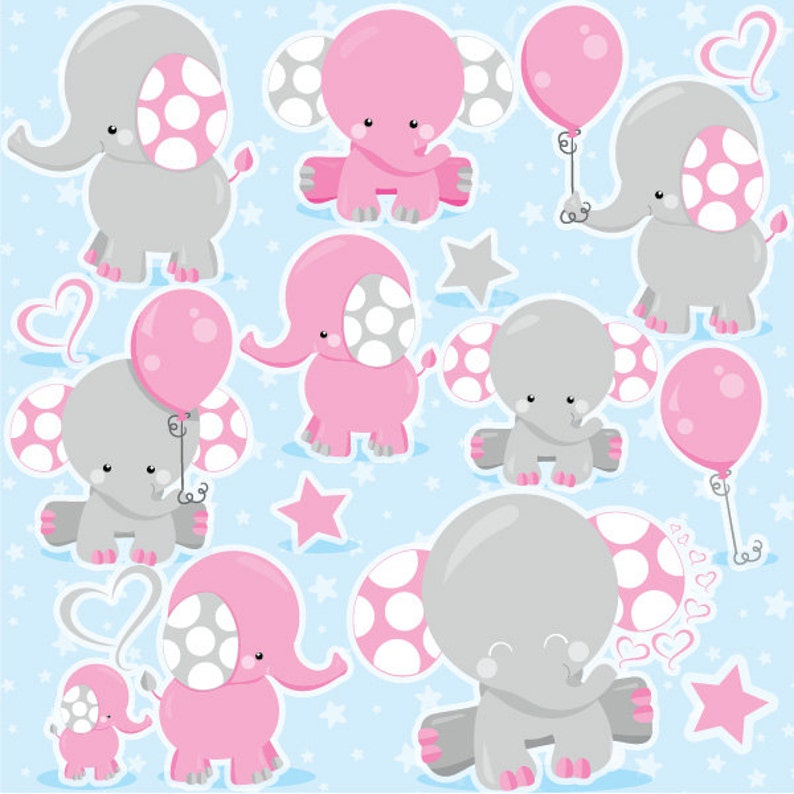 Elephant Clipart, girl elephant clip art commercial use, pink elephant vector graphics, animal digital images CL975 image 1