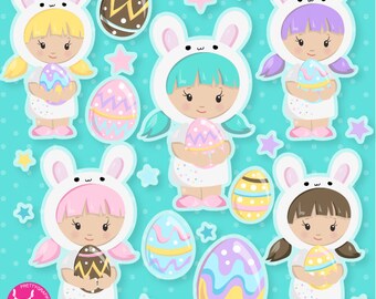 Easter girls clipart, clipart commercial use, vector graphics, digital clip art, digital images - CL1243