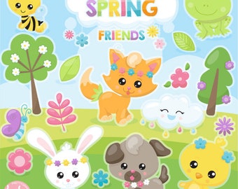BUY 20 GET 10 OFF Spring friends clipart commercial use,  vector graphics, animals digital clip art,  woodland digital images  - CL1129