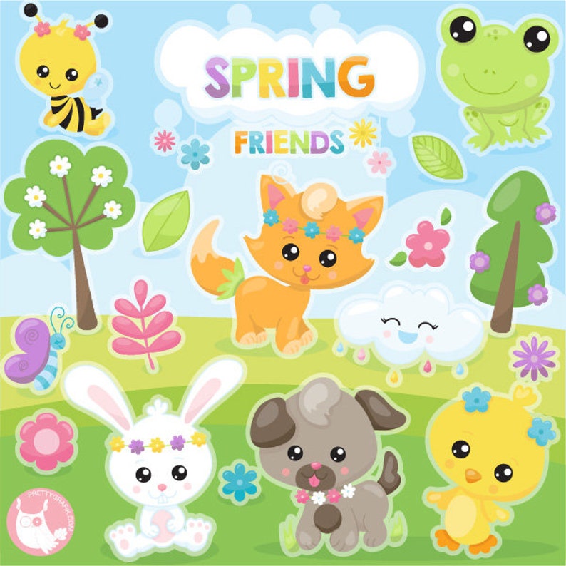 Spring friends clipart commercial use, vector graphics, animals digital clip art, woodland digital images CL1129 image 1