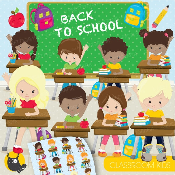 Classroom kids school clipart, clipart commercial use, school vector graphics, digital clip art, digital images - CL899