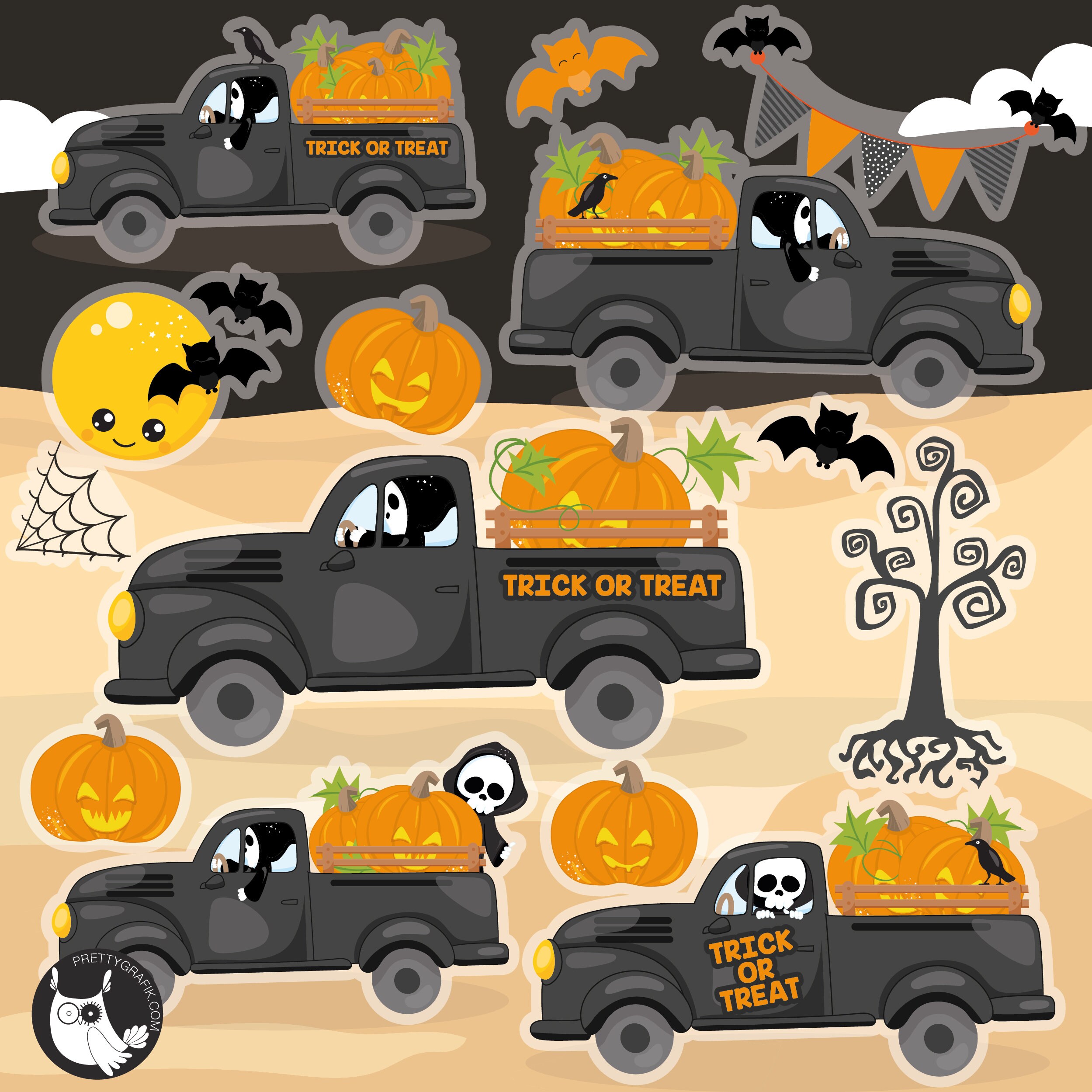 Halloween Truck Clipart Clipart Commercial Use Vector - Etsy