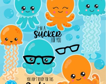 Hipster Octopus clipart commercial use, Octopi vector graphics,  animals digital clip art, octopus digital images - CL1072