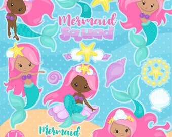 Mermaid squad clipart commercial use,  vector graphics, digital clip art, digital images  - CL1176