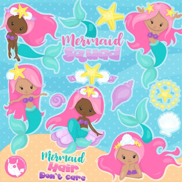 Mermaid squad clipart commercial use,  vector graphics, digital clip art, digital images  - CL1176